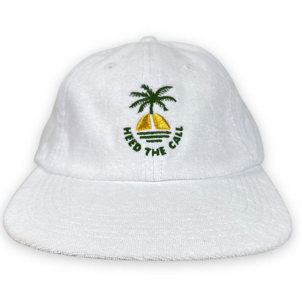 Howler Bros Sunset Palm Strapback Hat White Terry Cloth Embroidered Logo Beach